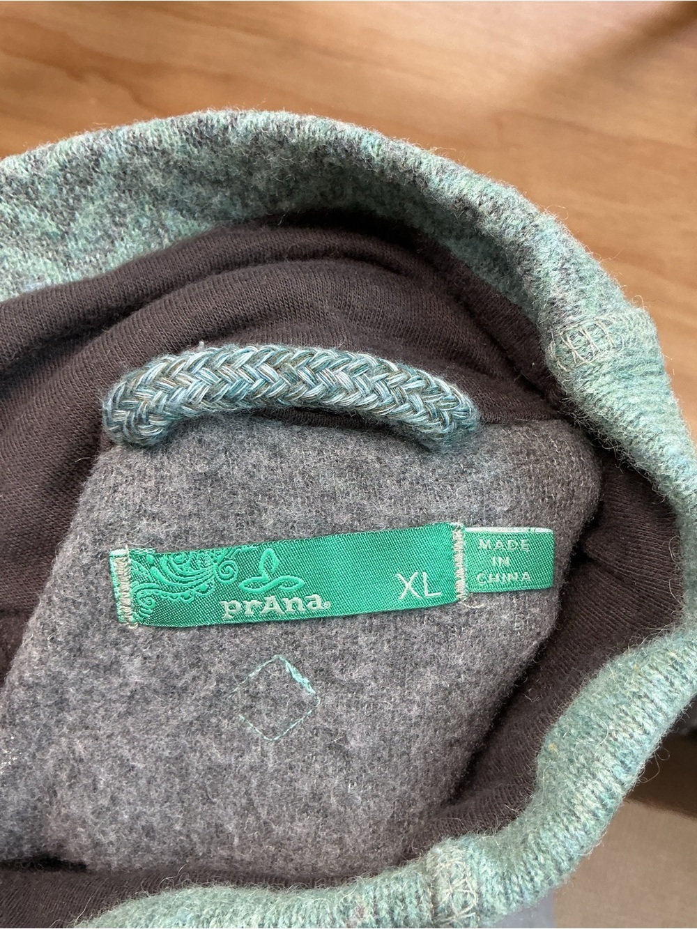 Prana Teal Lucia Wool Sweater Funnel Mock Neck Herringbone details Sz XL - Picture 6 of 8